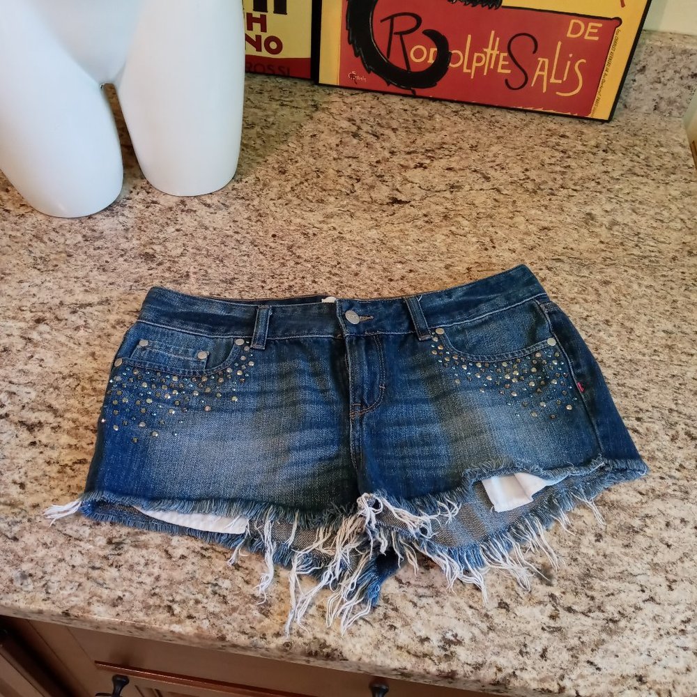 PINK Victoria's Secret Rhinestone Studded Denim Cutoff Shorts - Picture 7 of 11